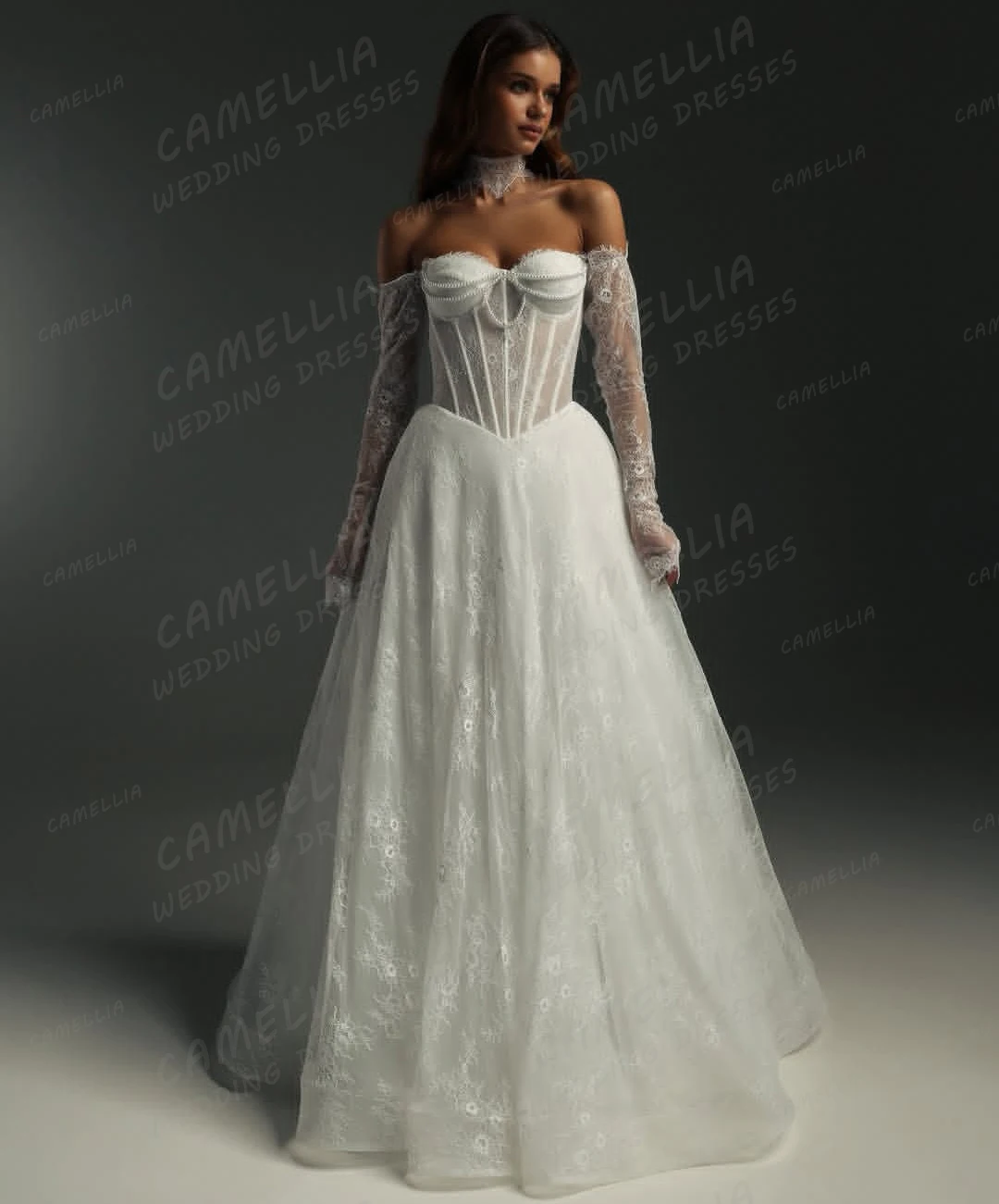 Boho-Hochzeitskleider für Damen, A-Linie, herzförmige Applikationen, schulterfreie Brautkleider, maßgeschneidertes Hochzeitskleid