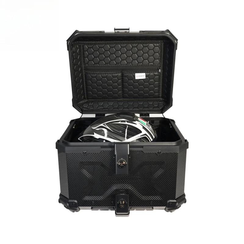 45L-3X Aluminum Alloy Carbon Fiber Pattern Water Transfer Motorcycle Tail Box with Black Lock and Handle (Black)