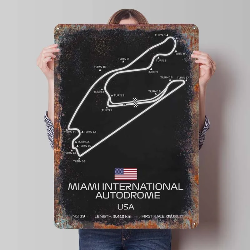 F1 Track Miami USA Metal Sign Sports Poster Bedroom Decoration Living Room Decor Men House Decor Accessories Wall Art Mural Home