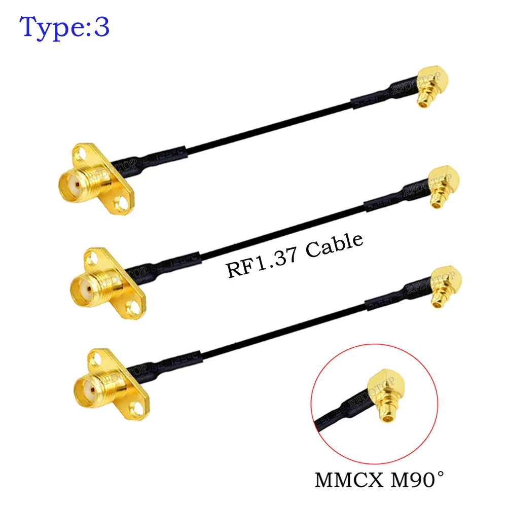 1Pcs RP SMA Female 2 Hole Flange Panel Mount to MMCX Male 90 Degree FPV Antenna Adapter RF1.37 Coaxial Cable Extension Jumper