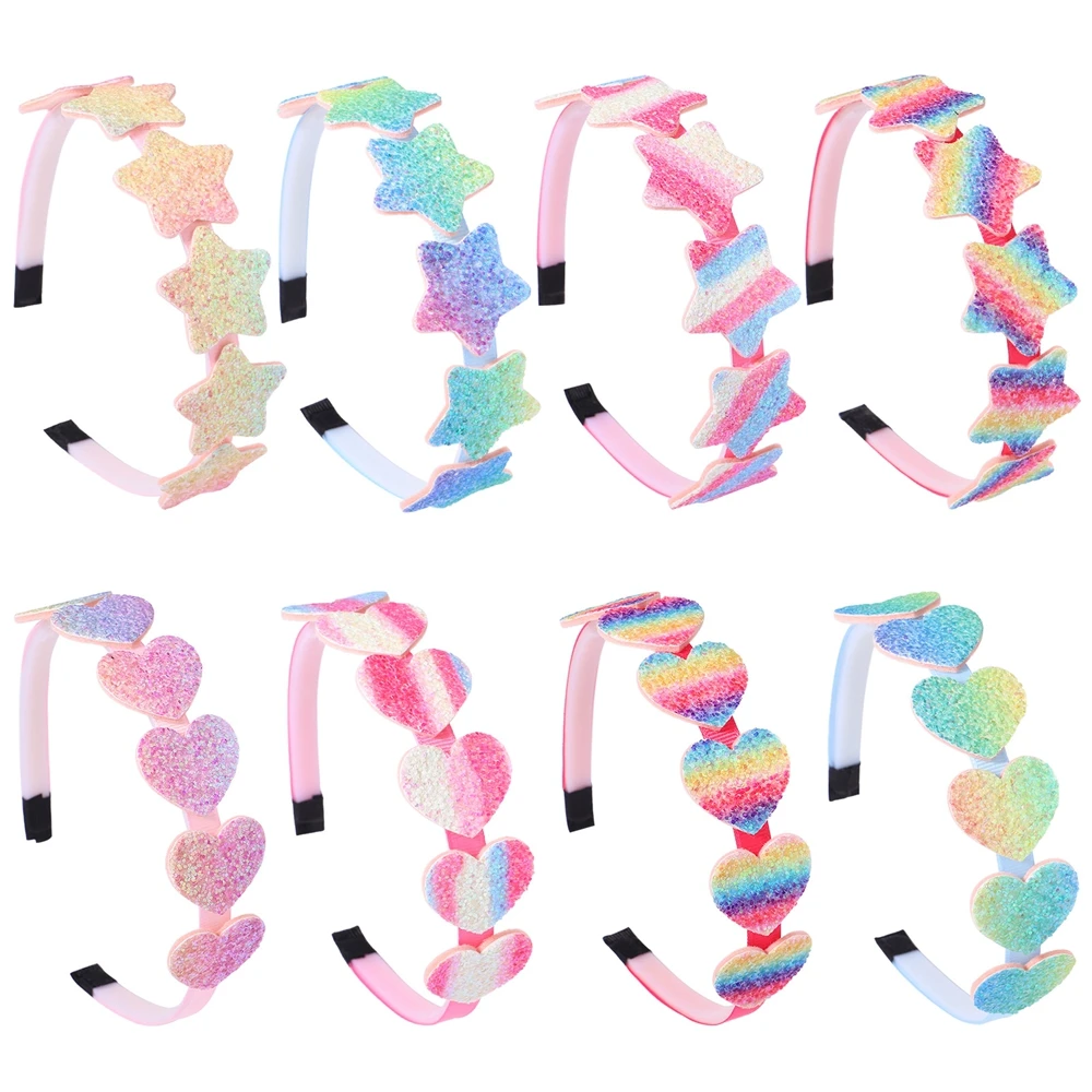 1Piece Rainbow Glitter Heart Hairband Kids Shiny Star Headband Party Gradient Star Hair Hoop For Girls Headwear Hair Accessories