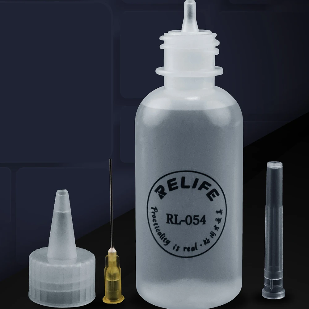 RELIFE RL-054 50ML butelka rozpuszczalnika końcówka igłowa lutowanie płyn czyszczący Flux dozownik oleju alkoholowego plastikowa butelka do czyszczenia rąk