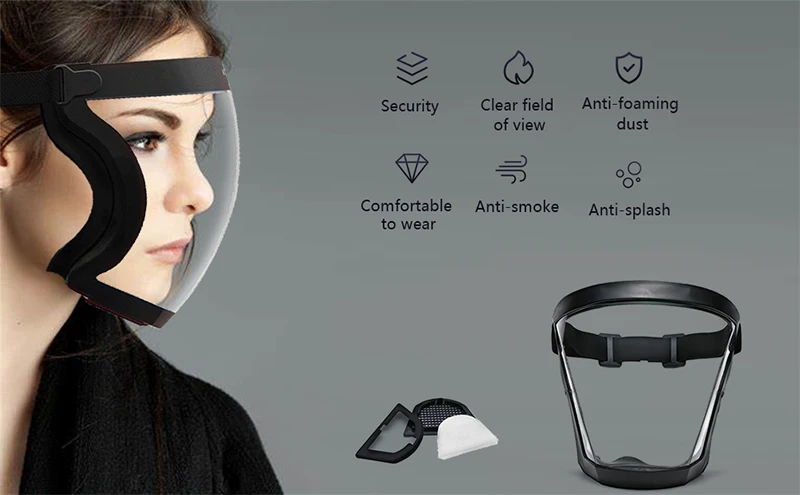 Transparenter Vollgesichtsschutz, wiederverwendbar, staubdicht, Antibeschlagmaske, HD-Schutzbrille, Küchenschutz, Anti-Spritz-Maske mit Filtern – Detail 7