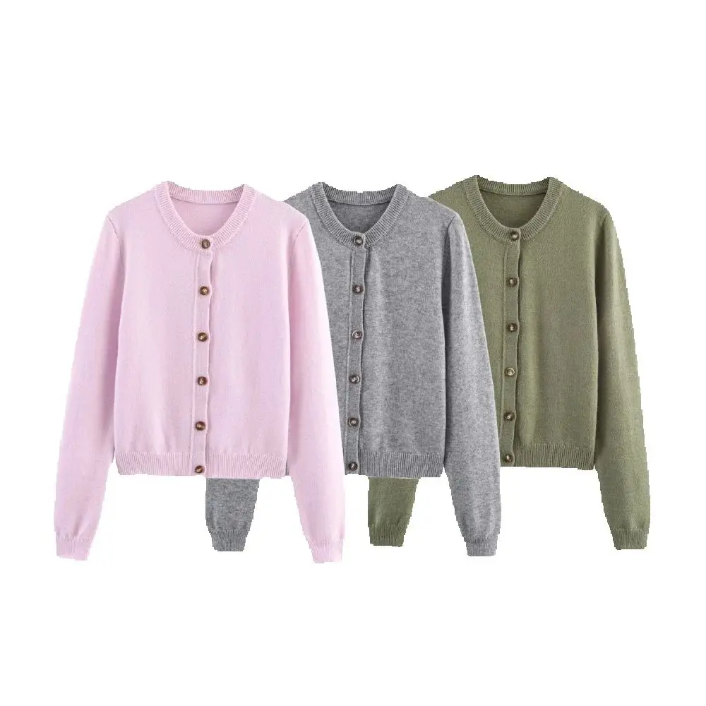 

Women's Blended Loose Top Round Neck Long Sleeve Button Autumn/Winter New Comfortable Knitted Cardigan