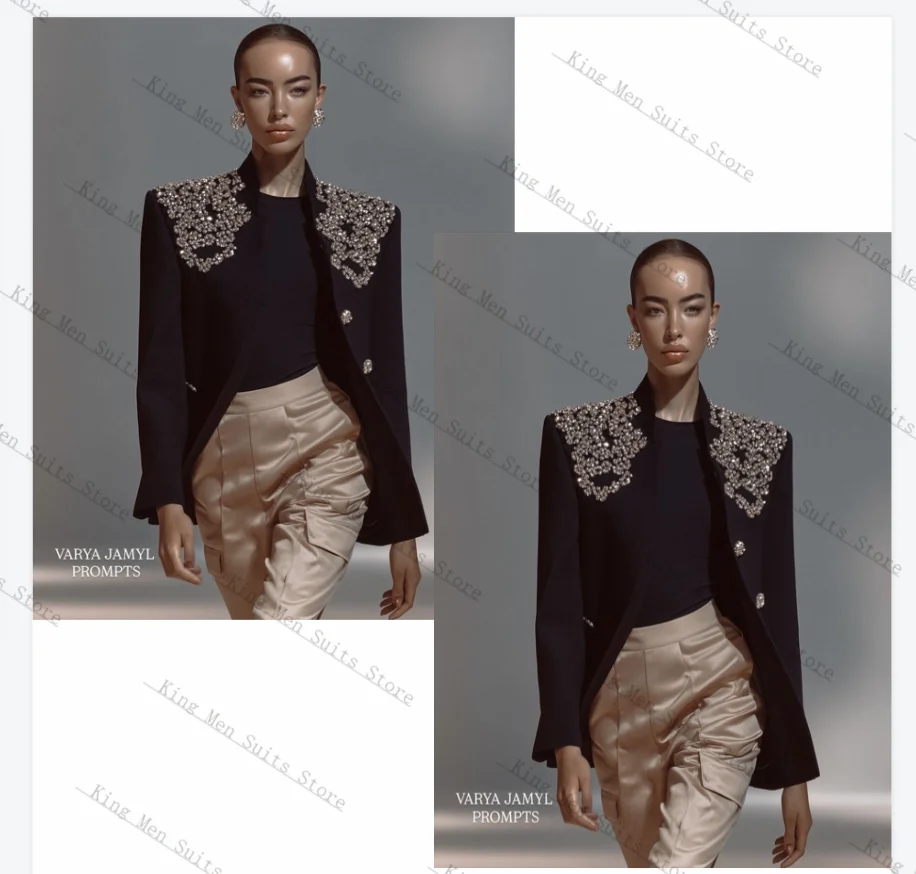 

Luxury Crystals Women Suit Set 2 Pcs Blazer+Straight Pants Trousers Customized Formal Guest Wedding Tuxedos Party Coat Jacket