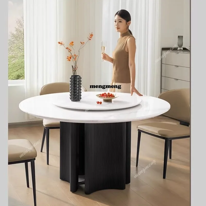 Marble round table with carousel luxury stone new family dining table, dining table and chair combination
