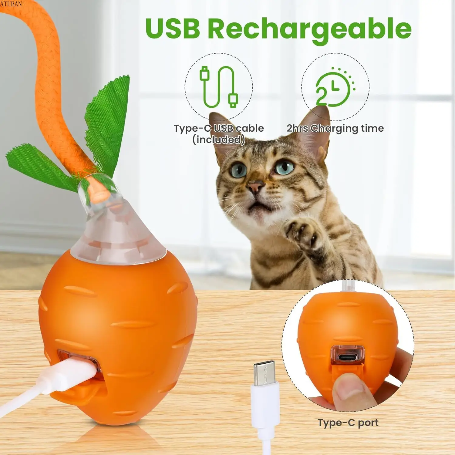 Interactive Cat Toys for Indoor Cats,USB Rechargeable Motion Activate Electric Cat Toy,Moving Kitten Toy,Simulation Bird Singing