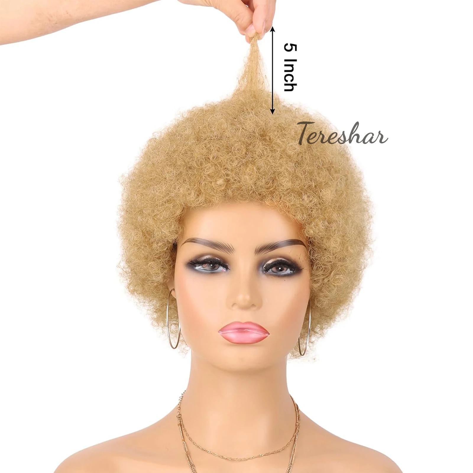 Tereshar شعر بشري قصير شعر مستعار أفريقي مجعد للنساء السود 70s شعر مستعار أفرو منتفخ مع الانفجارات للجنسين شعر مستعار أفريقي آلة صنع الباروكات