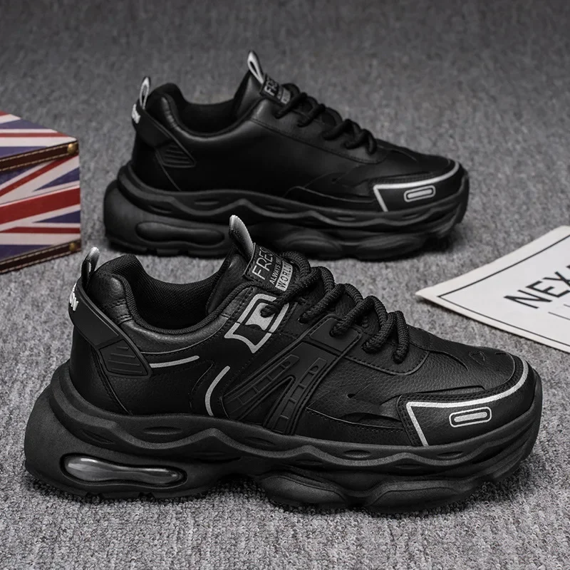 

Men's Summer Breathable Sports Shoes Black High Top Casual Dad Trendy Shoes Thick Bottom Heightening Comfortable Synthetic