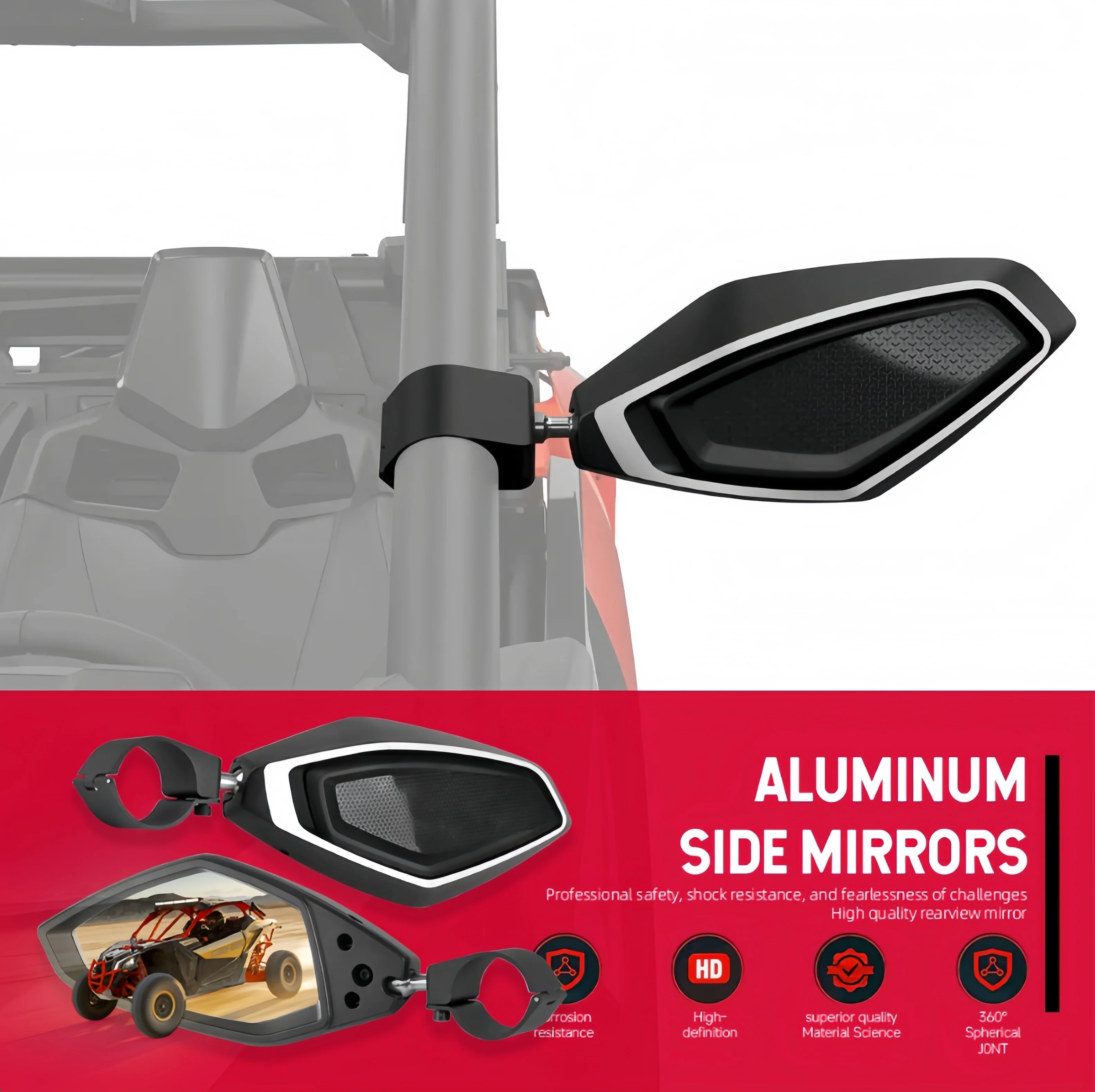 Motorcycle Professional Adjustable Rearview Mirror Kit with Glass Back for Side View Use For Can - Am Maverick X3