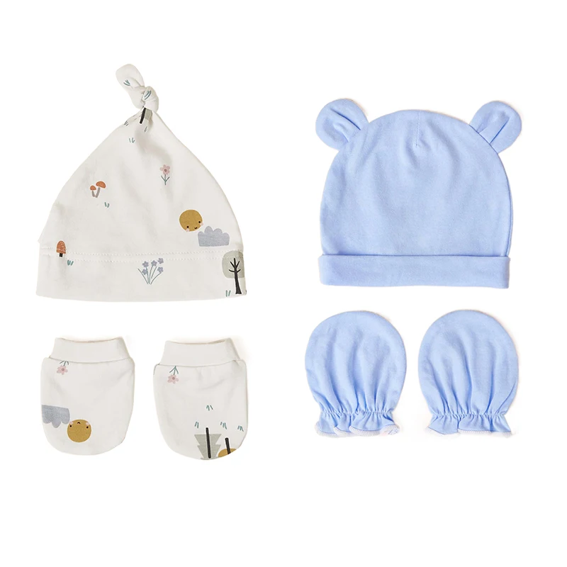 Cute Cartoon Newborn Baby Cotton Beanies Hat and Mittens Set Baby Newborn Accessories