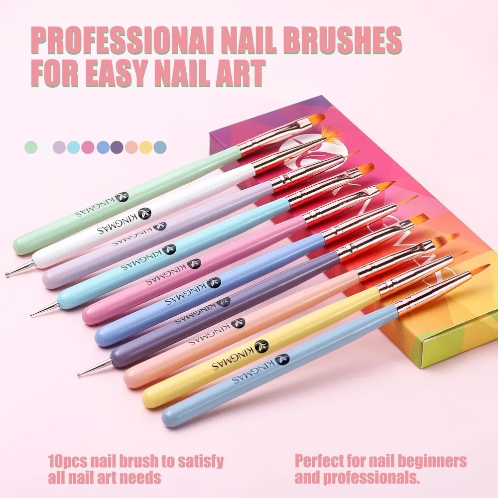 

Professional Nail Art Brushes Set 10 Pcs Nail Liner Detail Painting Brush Clean Up Tool and Dotting Pen Kit for Nail Design DIY Manicure
