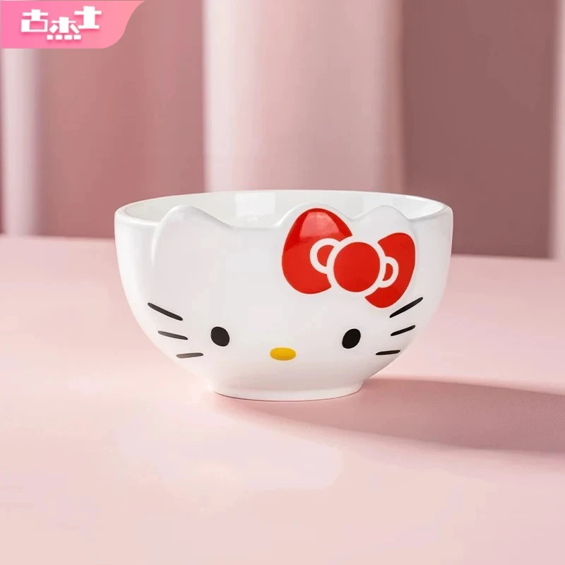 For Sanrio Ceramic Bowl Cartoon Hello Kitty 3D Relief Bowls Cute Kuromi Rice/Salad Bowls Home Collaboration Ceramic Tableware