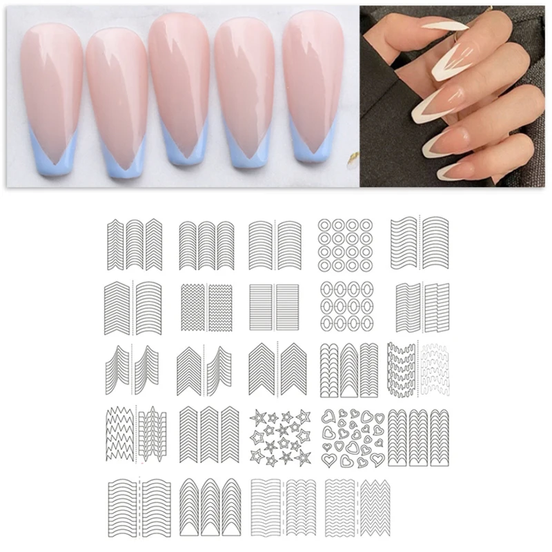 24 Sheets White French Manicure Strip Nail Art Form Fringe Tip Guides Sticker DIY Aid Line Tips Design Decal Salon Tool