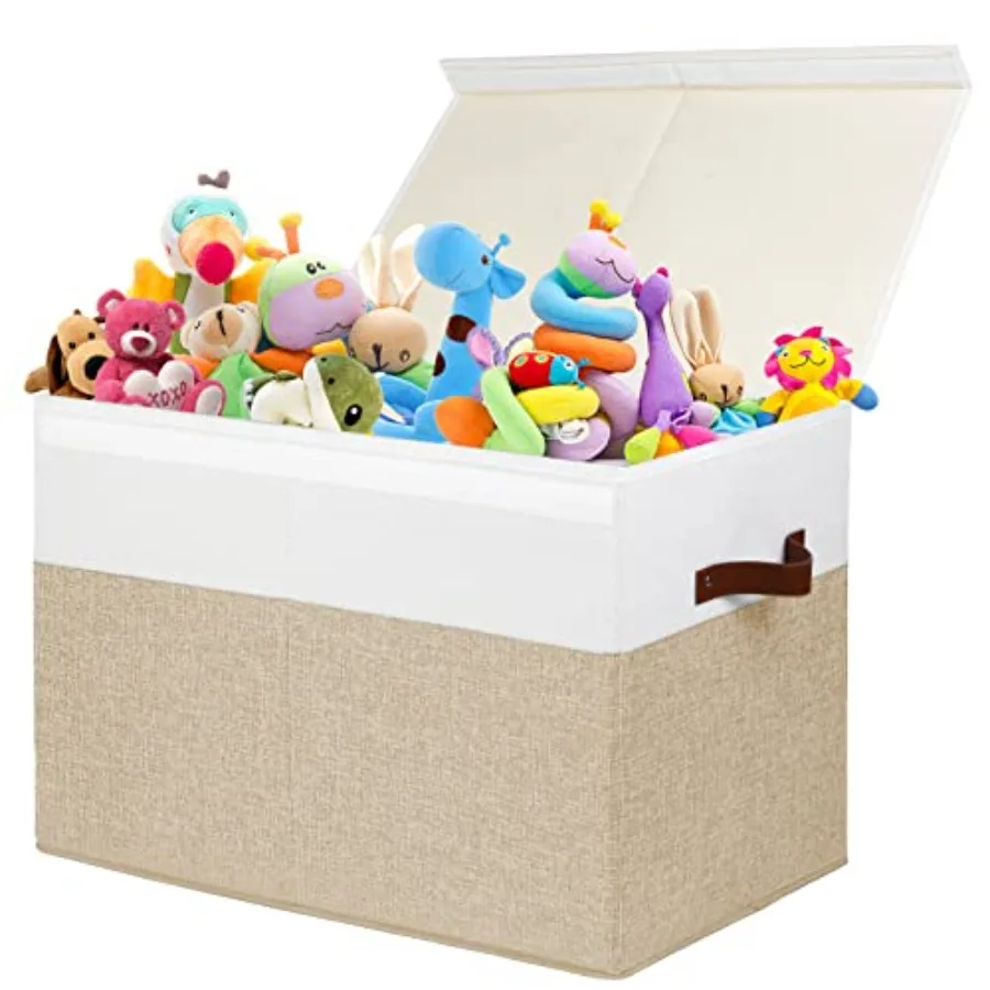 Caja de Almacenamiento de Juguetes Grande con Tapa, Cesto Organizador de Juguetes Resistente con Divisores para Niños, Niñas, Guardería, Armario