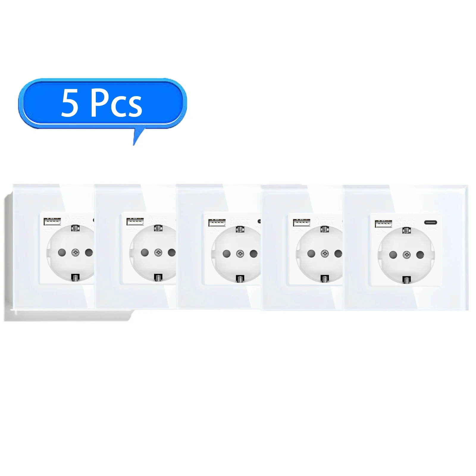 BSEED Wandsteckdose, Glasrahmen, Telefonladung, USB C, Einzelsteckdose, 16 A, EU-Standard, 110 V – 240 V, Steckdose Typ C, Wandmontage