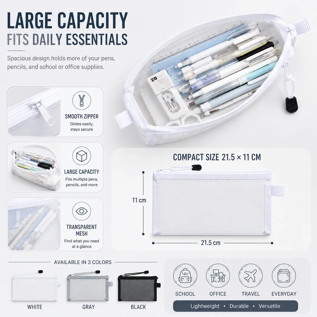 Astuccio Trasparente in Rete, - Clear Mesh Pencil Pouch For Exam recensione e prezzo