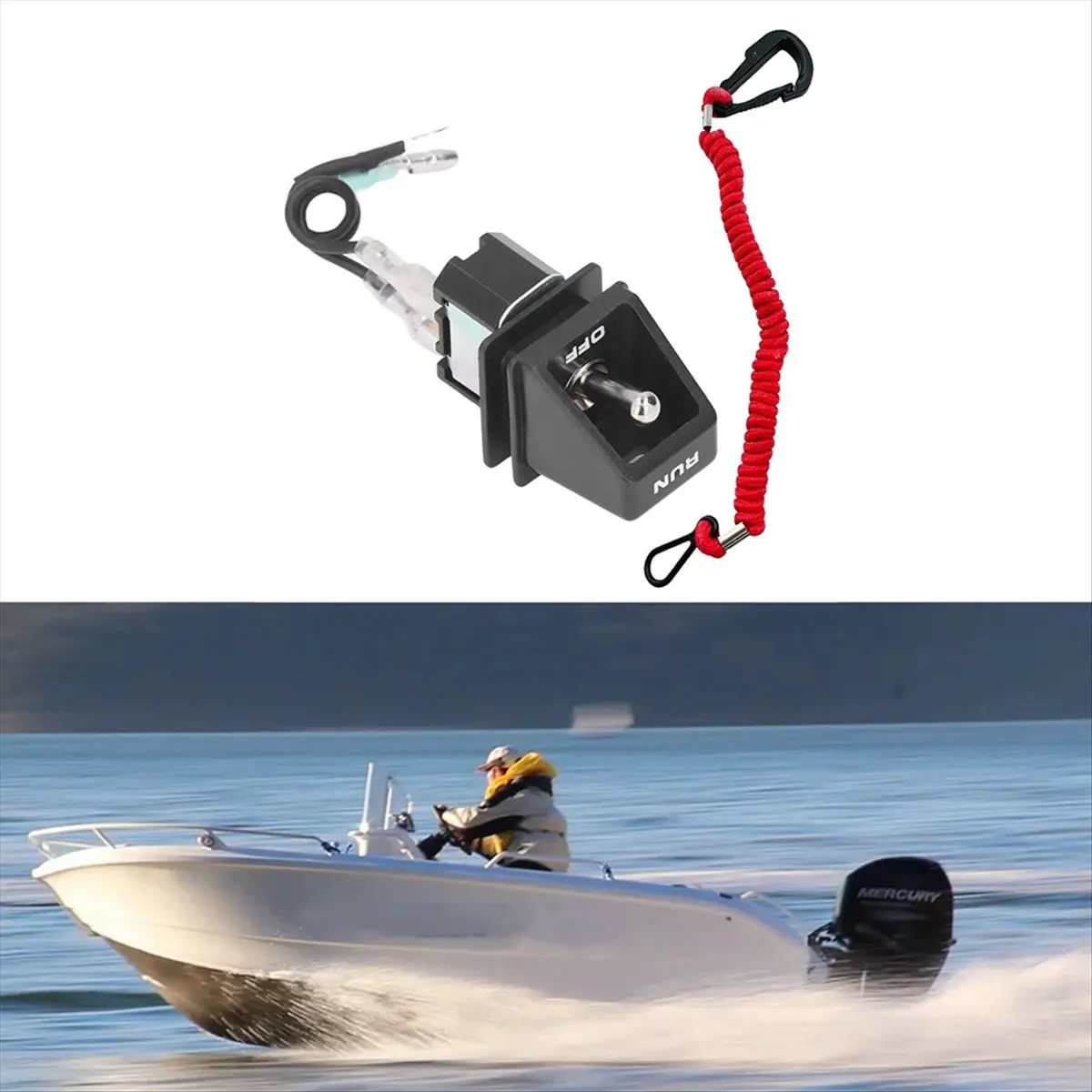 #94U stop button,Marine Outboard Motor Side Mounted Remote Control Box (Black&Red)
