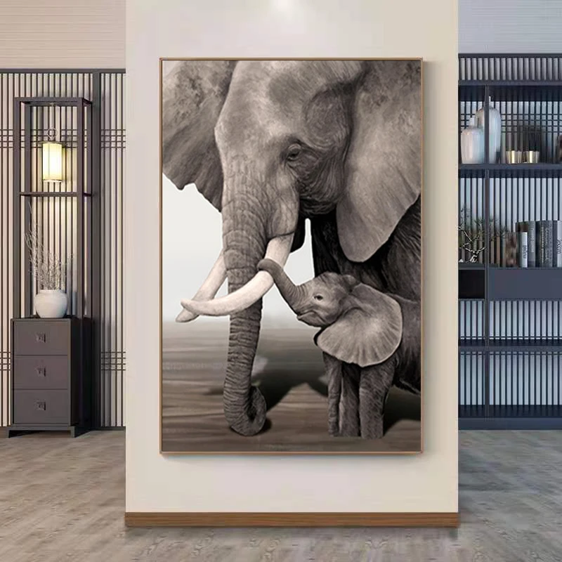 

African Elephant Baby Elephant Wild Animal Posters and Prints Wall Art Canvas Painting Animal Picture for Living Room Home Decor