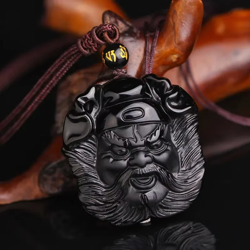 Natural Black Obsidian Hand Carved Zhong Kui Jade Pendant Fashion Boutique Jewelry Men and Women Necklace Gift