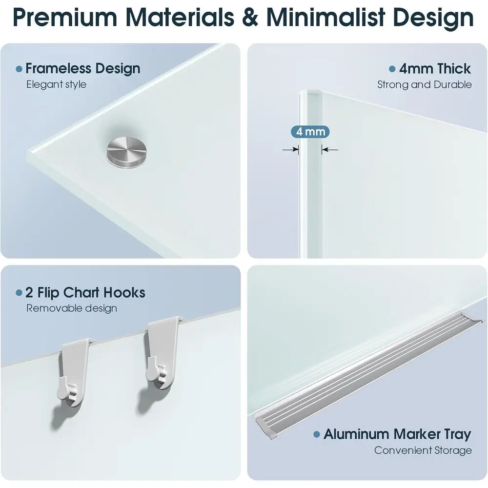 لوح مسح جاف مغناطيسي بدون إطار مقاس 36 × 24 بوصة مع ملحقات للمنزل والمدرسة والمكتب