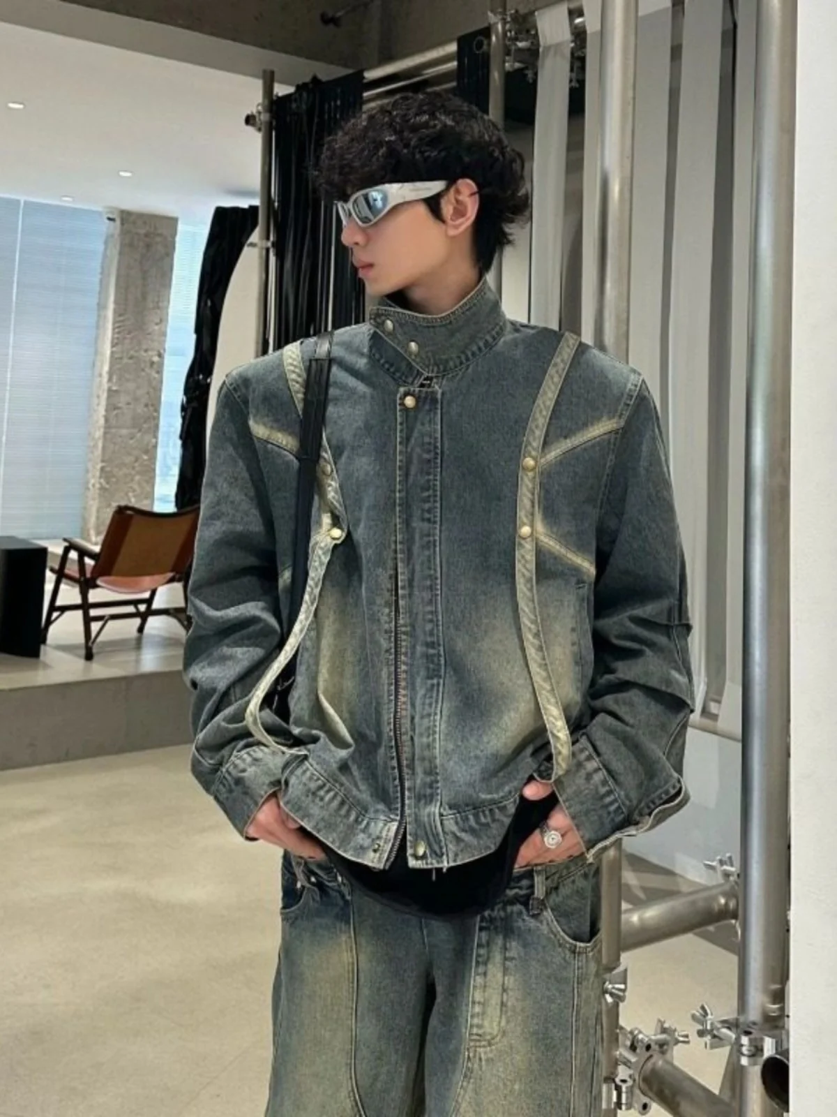 

Мужская осенняя куртка-жакет из денима в стиле deconstructed, модная ветрозащитная удлиненная верхняя одежда Cleanfit