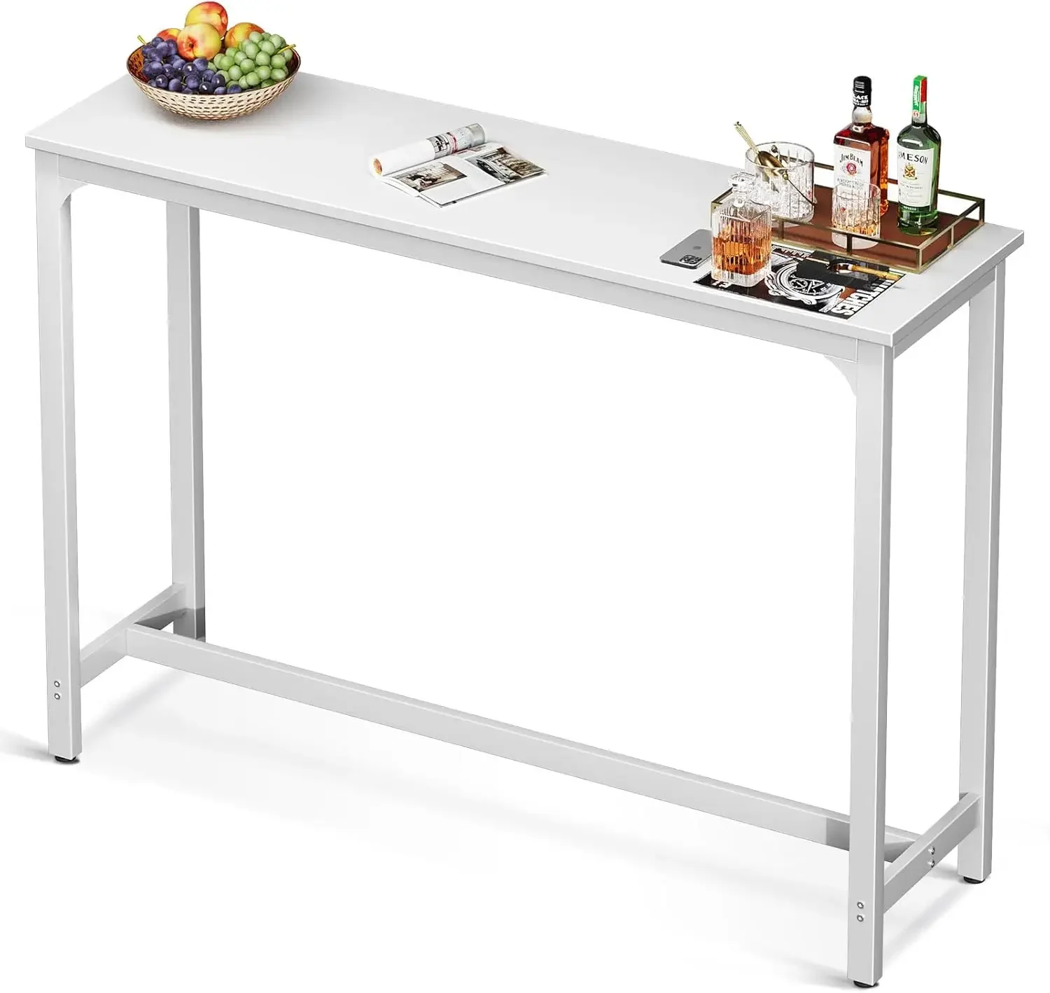 Mesa de Bar de 55 pulgadas, mesa de Pub con altura de Bar, Mostrador de comedor con patas resistentes y parte superior fácil de limpiar, uso interior, blanco