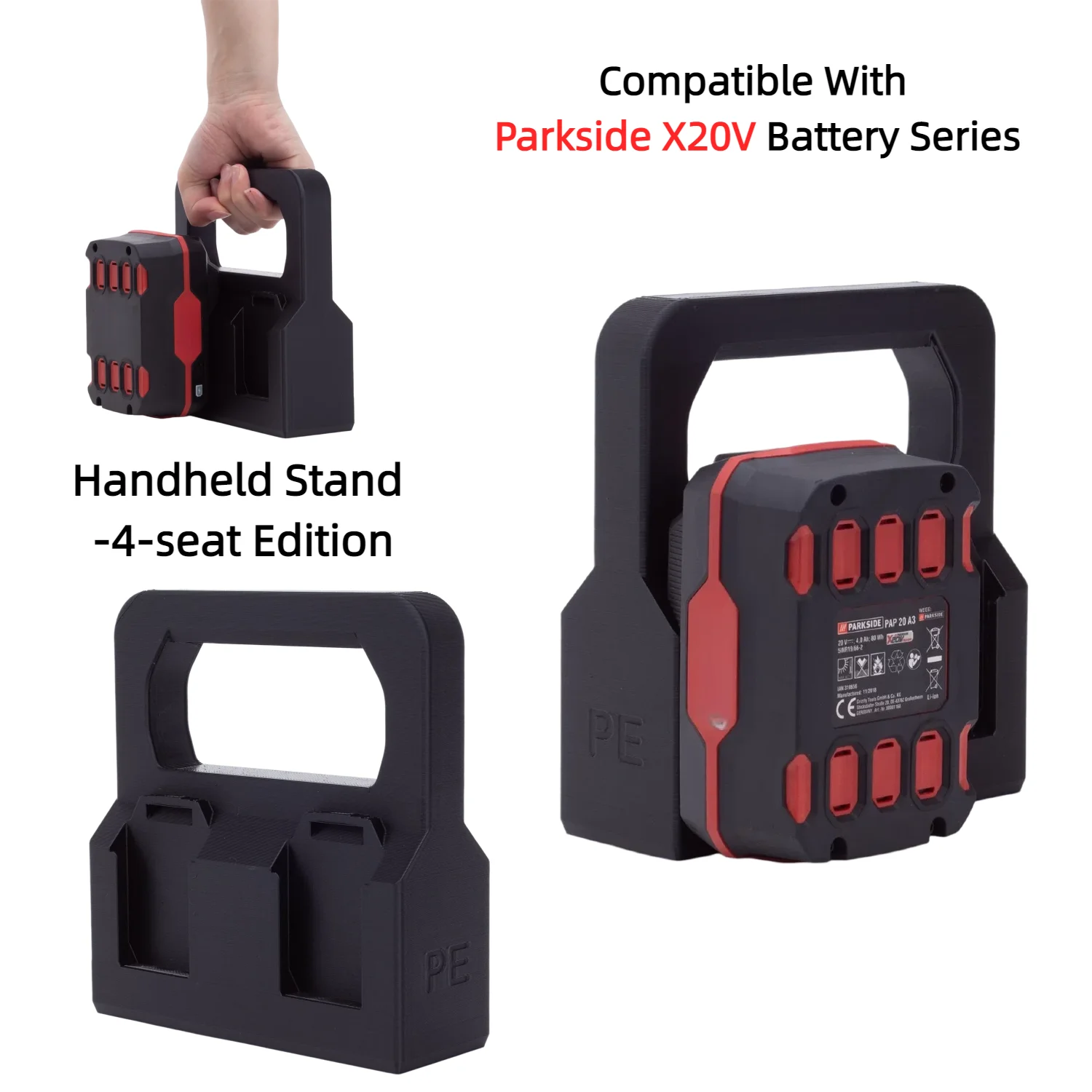 4-Slot Handheld Battery Holder Stand for Parkside X20V Series Batteries, Portable Storage Bracket for Power Tool Batteries