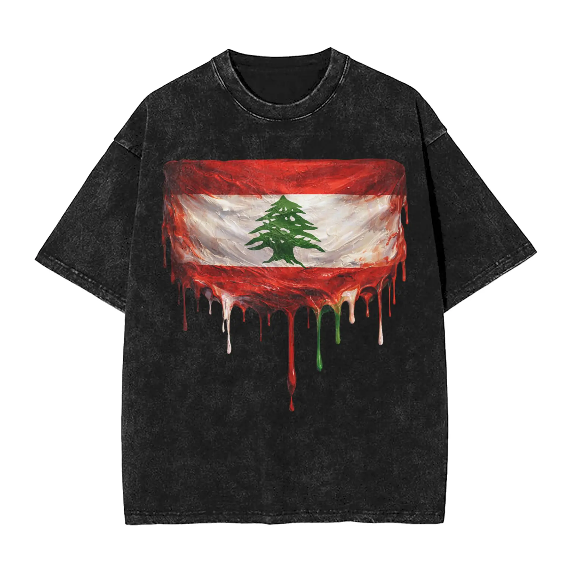 Oversized Washed T-Shirt Lebanon Flag Cotton T Shirts  Trending Tshirt for Man Beach Y2K Funny Design Clothes