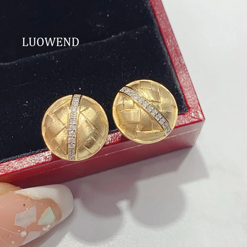 LUOWEND 100% 18K Yellow Gold Earrings French Romantic Style Real Natural Diamond Stud Earrings for Women High Wedding Jewelry