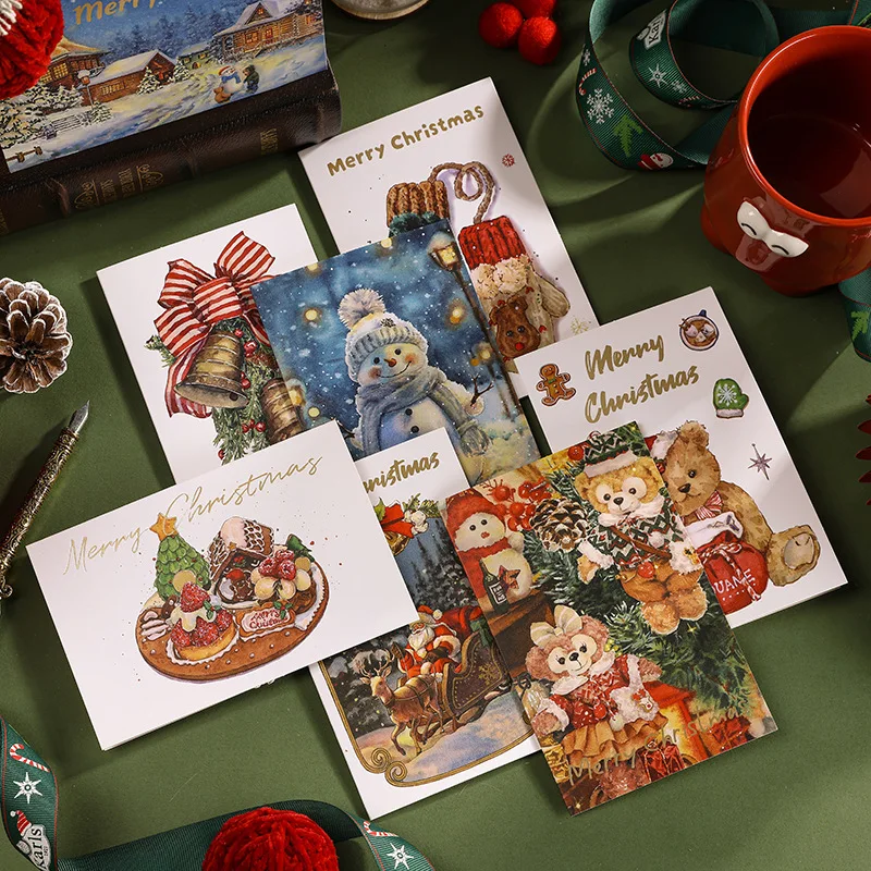 

10Pcs Christmas Watercolor Stamping Greeting Card Christmas Decoration Card Cartoon Wishes Message Card Gifts