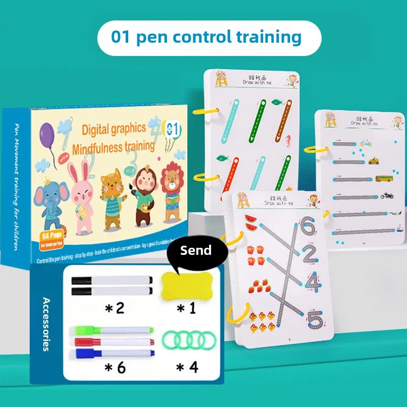 Tracing Workbook Set Pen Control Copybook Training Erasable Magical Cards Training Exercises Puzzle Early Education Book