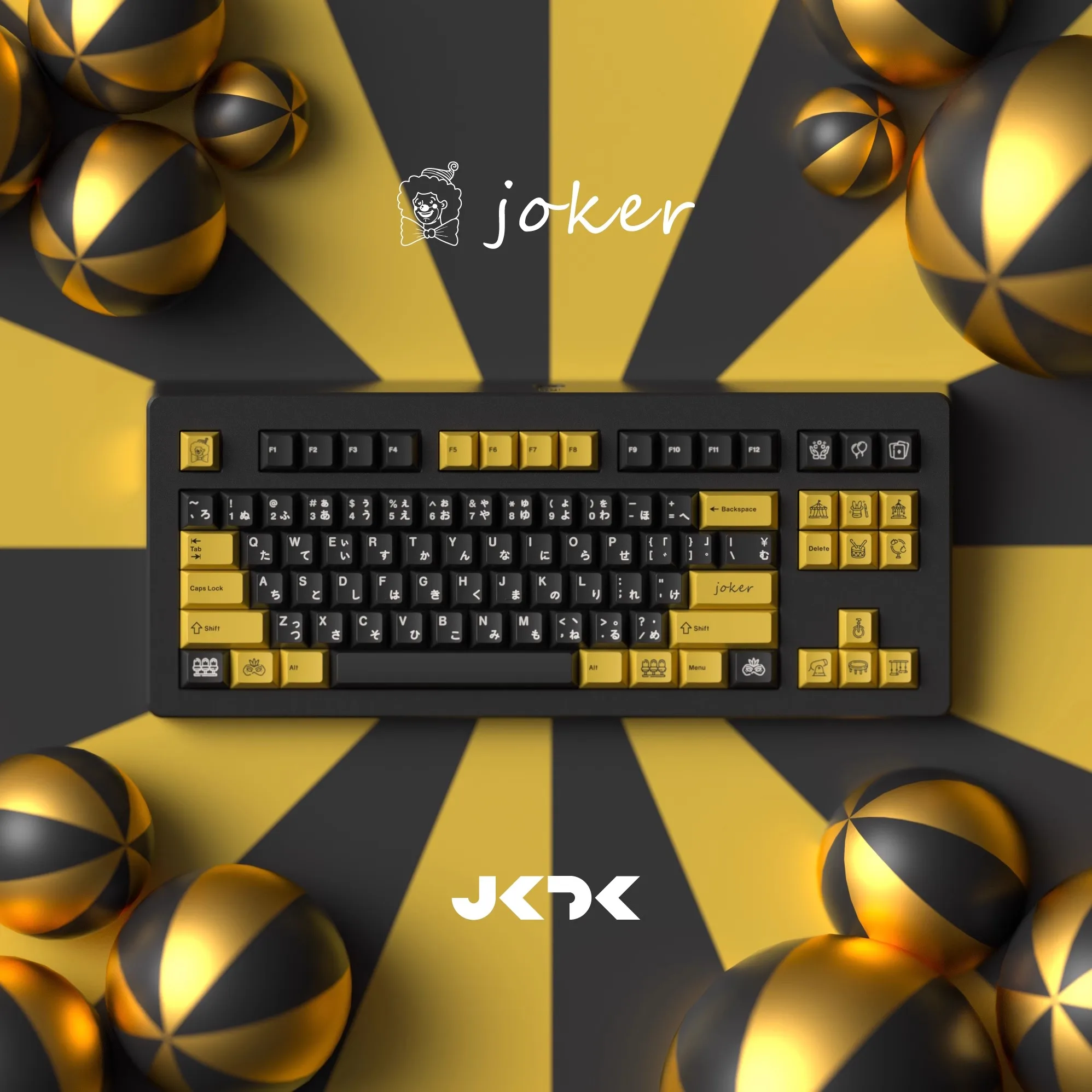 Yellow Black Joker Dye sub print PBT Keycaps Cherry profile for mx mechanical keyboard for 68 75 84 87 980 layouts