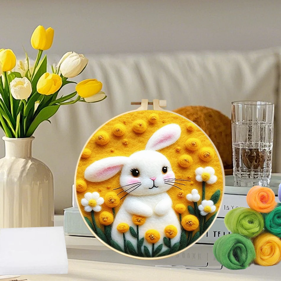

SDOYUNO Wool Felt Painting rabbit Complete Needle Felting Starter Tools With Storage Box Diy Craft Package Adult Sewing Kit Set