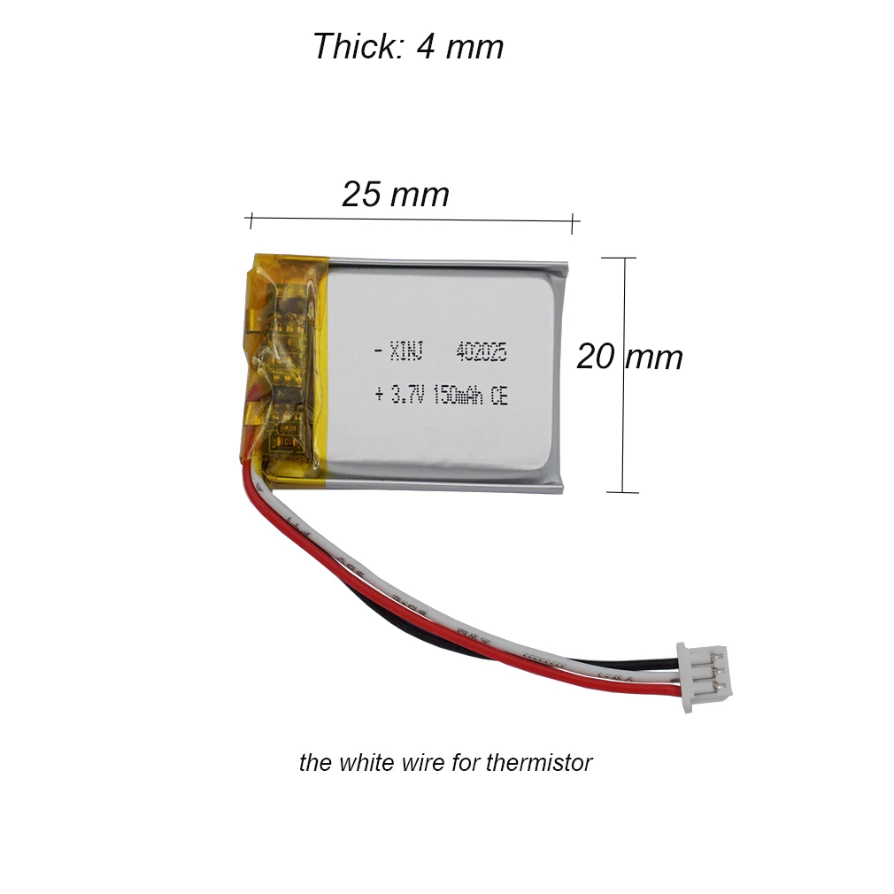 2pcs 3.7V 150mAh 0.55Wh Li Lithium Battery 402025 NTC 3-Wires 042025 JST 3pin 1.25 For Bluetooth Smart Connect Hearing Aids