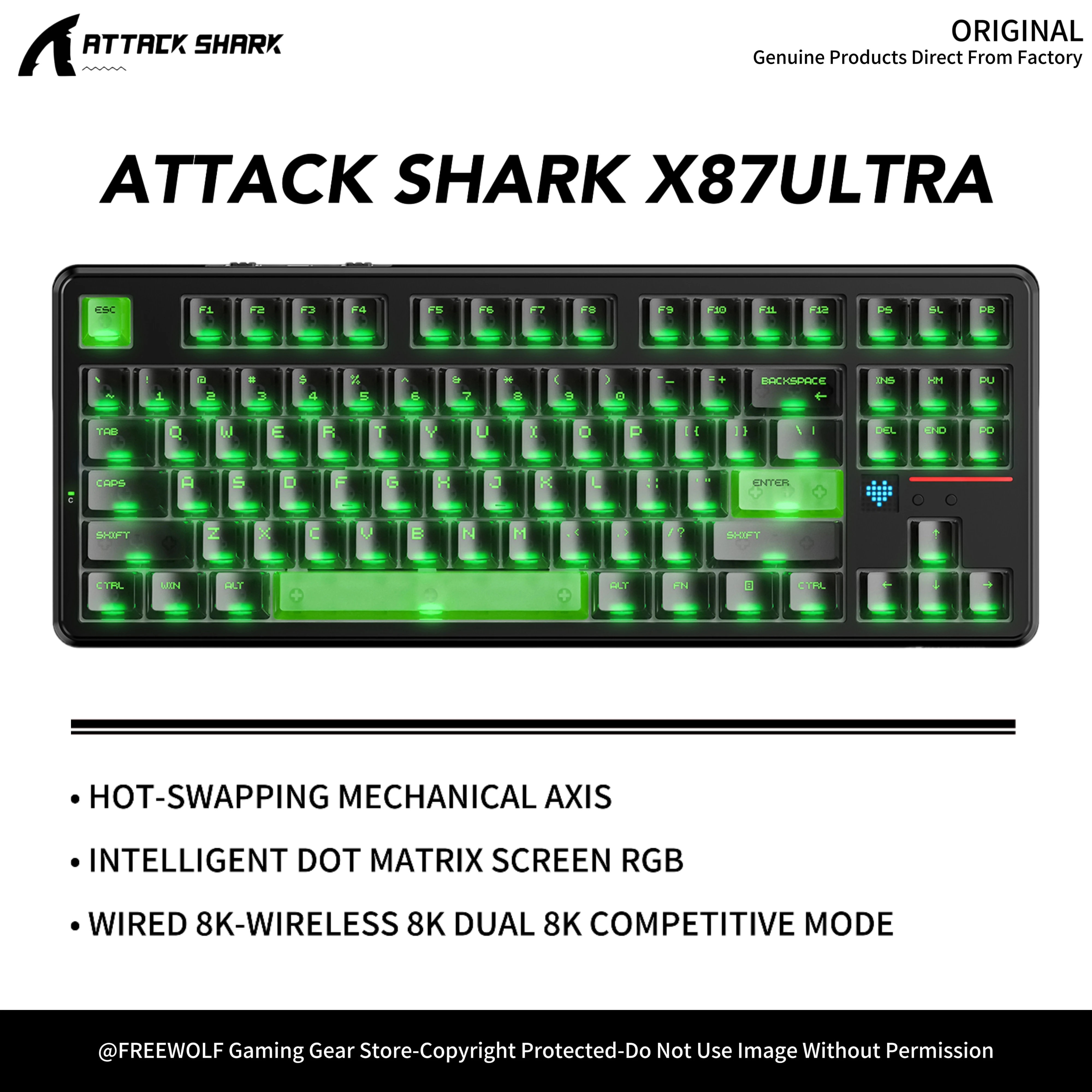X87Ultra High-performance Dual 8K Mechanical Keyboard,Attack Shark RGB Keyboard,Cool Animated GIF,Hot Swapping-PBT Keycaps