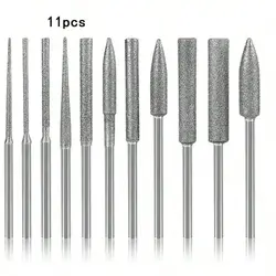 11PCS Diamond Grinding Head Polishing Kits Rotary Tools Small Long Cone Accessories with 1/8’ Shank For Carving Stone Glass etc