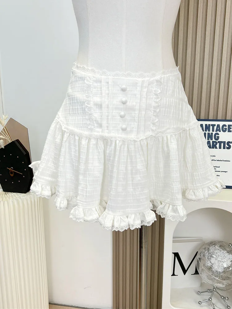 French Elegance Romantic Fairy Skirt Women Fashion New Lace High Waist Design Mini Pleated Skirt Summer 2000s Sweet Mori Girl