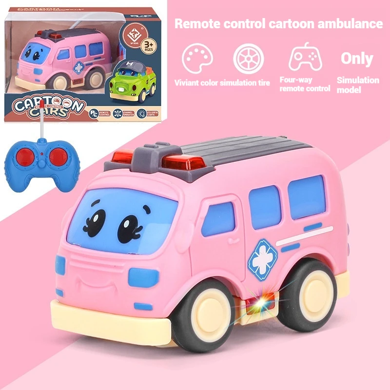 New Children'S Four-Way Cartoon Remote Control Car Pink Ambulance Simulation Mini Bus Electric Remote Control Toy Kids Toy Car