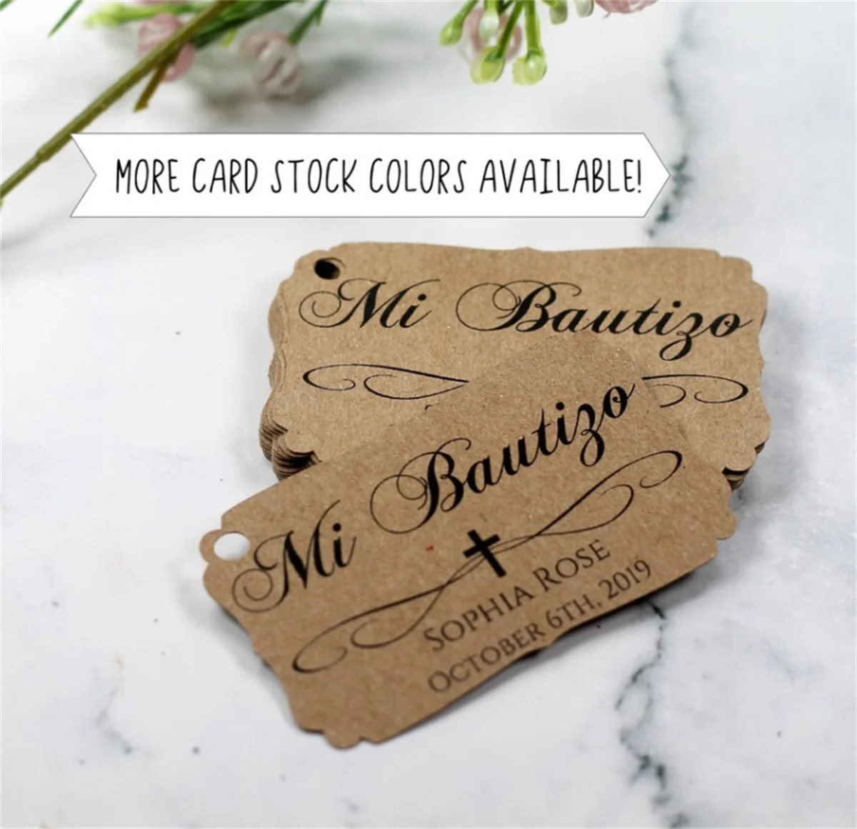 50pcs Mi Bautizo Tags - Baptism Thank You Tags - Catholic Favor Tags for Boy - Personalized Christening - First Communion Labels