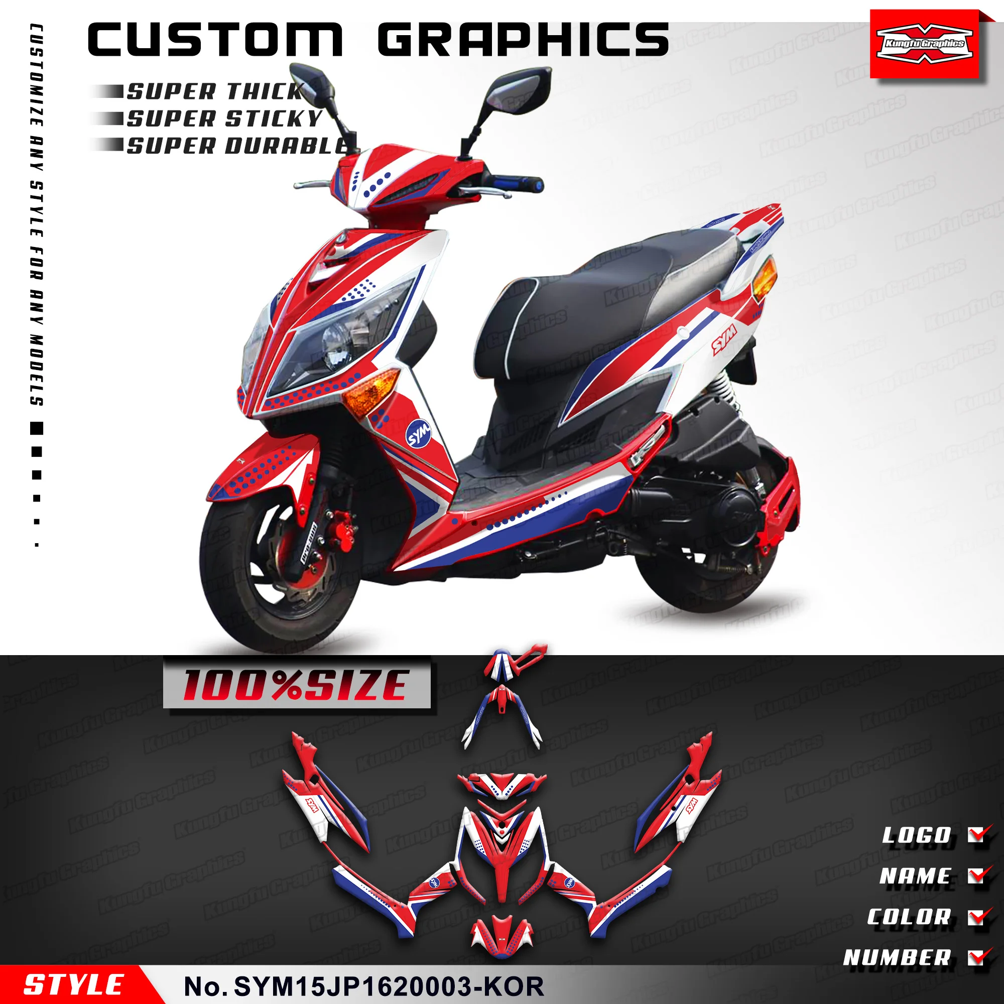 

KUNGFU GRAPHICS Custom Sticker Sheet Wrap Design for SYM JET POWER JP 150 JP150 2016 2017 2018 2019 2020, SYM15JP1620003-KOR