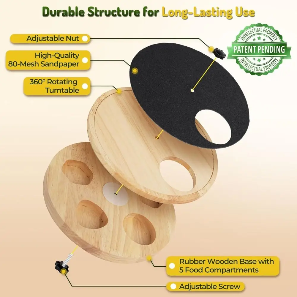 Wooden Dog Nail Scratch Board with Treat Box Anti-Slip Dog Paw Care File Rotating Adjustable Tension Dog Scratch Pad