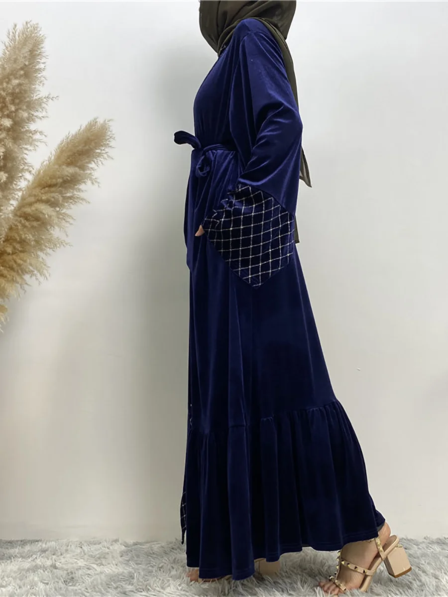 Middle East Winter Fall Velvet Long Sleeve Women Muslim Fashion Maxi Turkey Dress Ramadan Kaftan Dubai Abaya Islamic Clothing