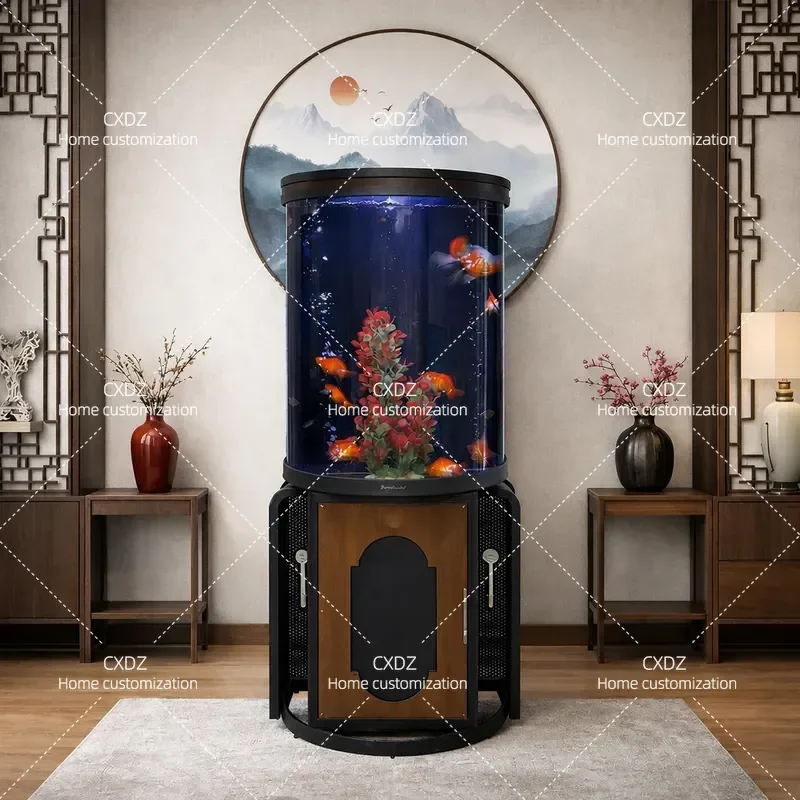 Hailia semi-circular fish tank living room small household floor smart lazy water-free acrylic tank aquarium