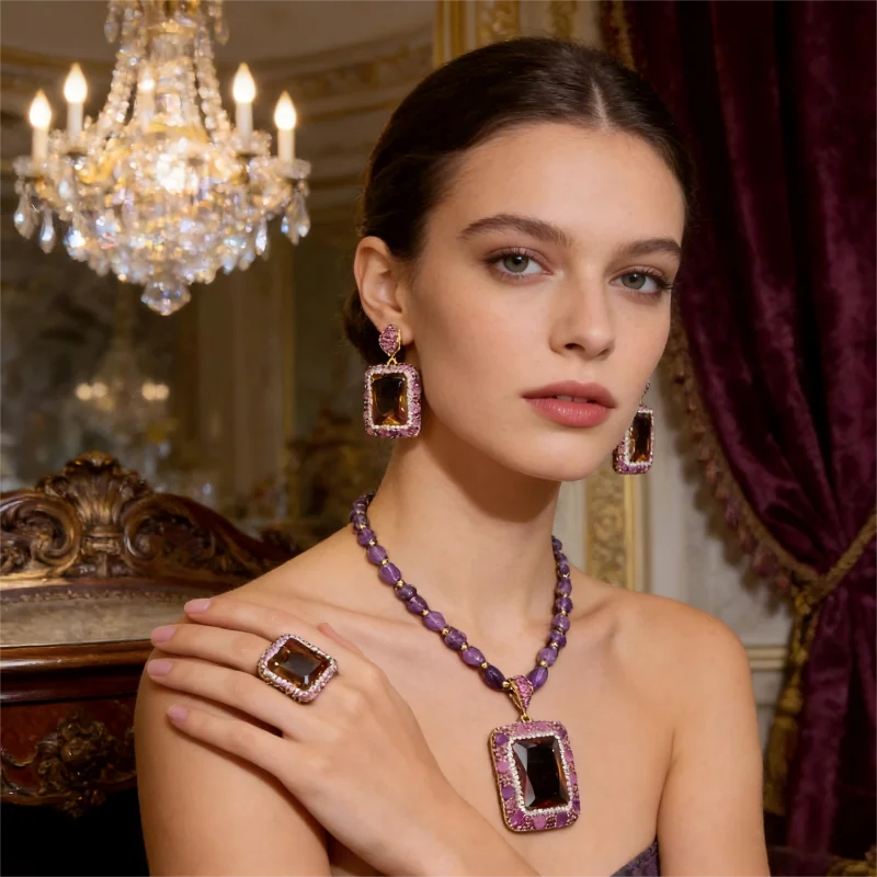 Natural Sultanite Amethyst Jewelry Set Color Change Stone Purify Negative Energy Balance Chakra Spiritual Healing for Women