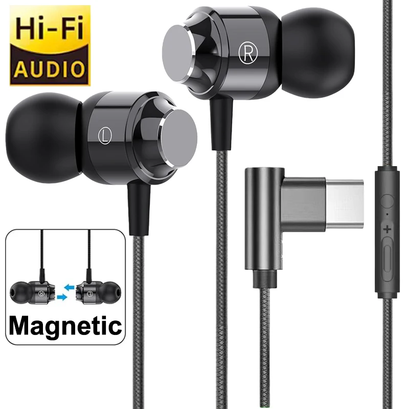 Auriculares Magnéticos con Cable USB C para Juegos, Tipo C, 3.5mm, Audio HIFI, Auriculares Intrauditivos para iPhone, Samsung, Xiaomi, POCO, Huawei