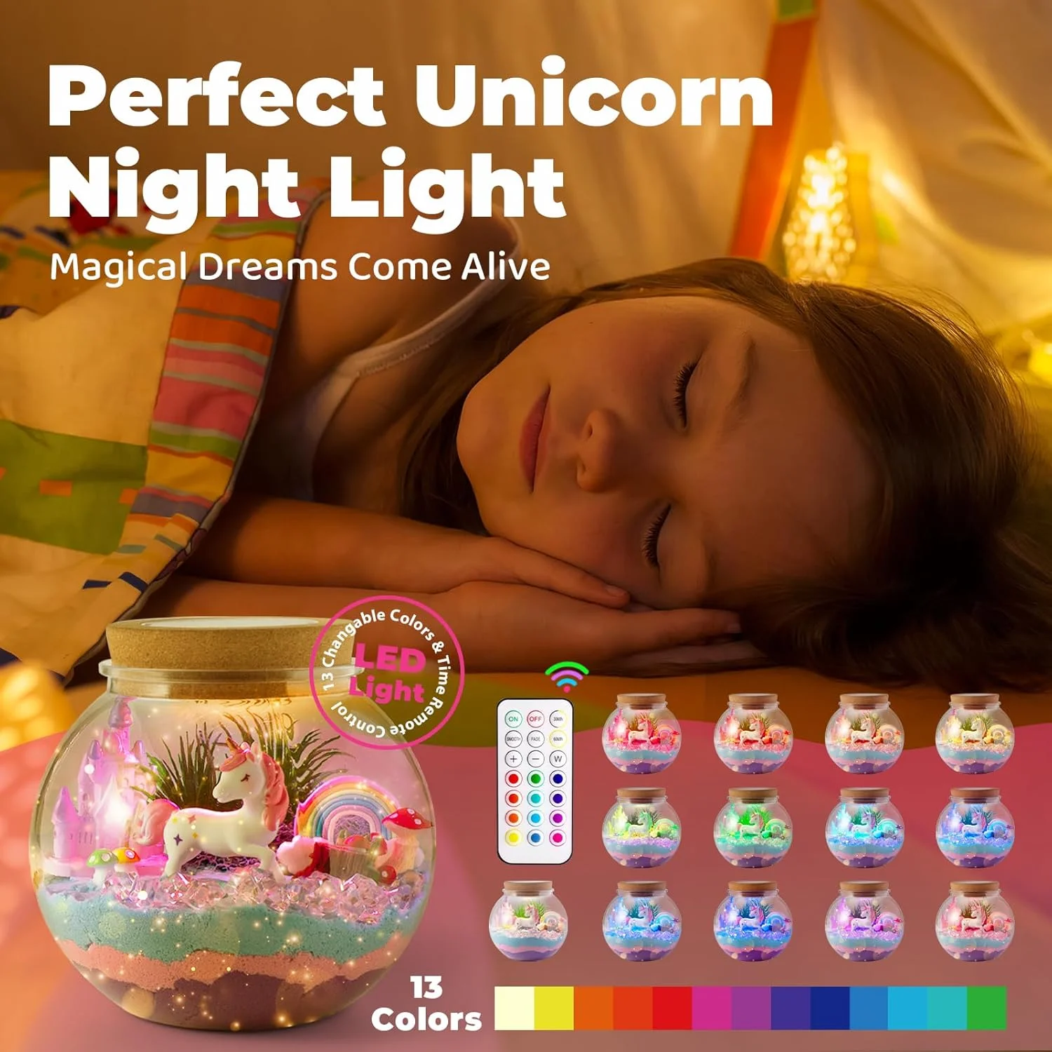 Unicorn Light-Up Terrarium Kit for Kids - LED Night Light Birthday Gift for Girls Ages 4 5 6 7 8-12 Year Old - Unicorn Toys for - Image 6