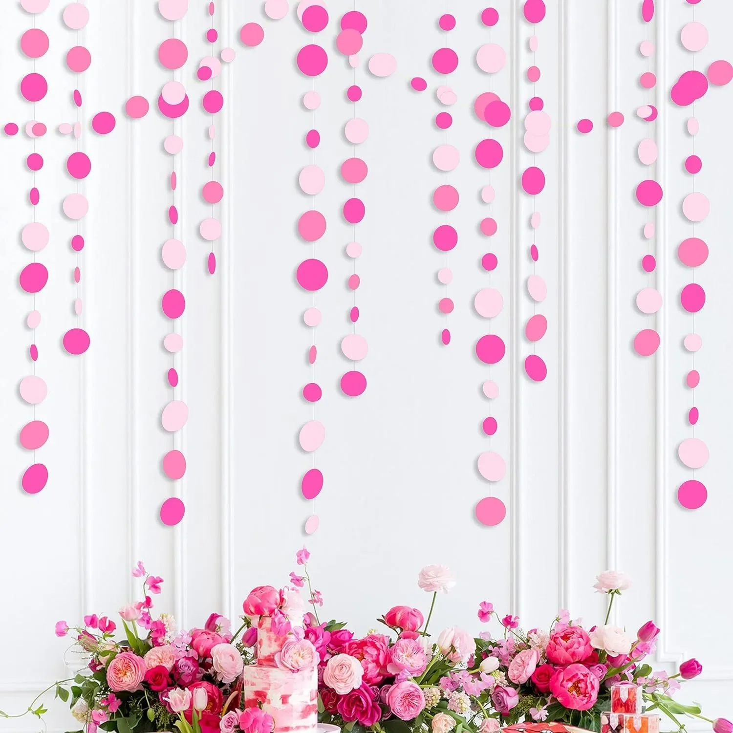 4 m farbige Kreis-Papiergirlanden zum Aufhängen, Anhänger, rot, blau, kreisförmige Papierschnur, Hintergrund, Wandbanner, alles Gute zum Geburtstag, Party-Dekoration – Detail 2