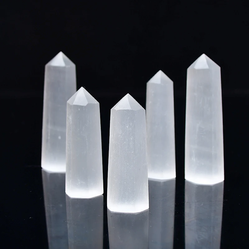 Natural Crystal Selenite Quartz Crystal Point Healing Stone Hexagonal Prisms 50-80mm Obelisk Wand Stone Chakra Home Decor 1PC
