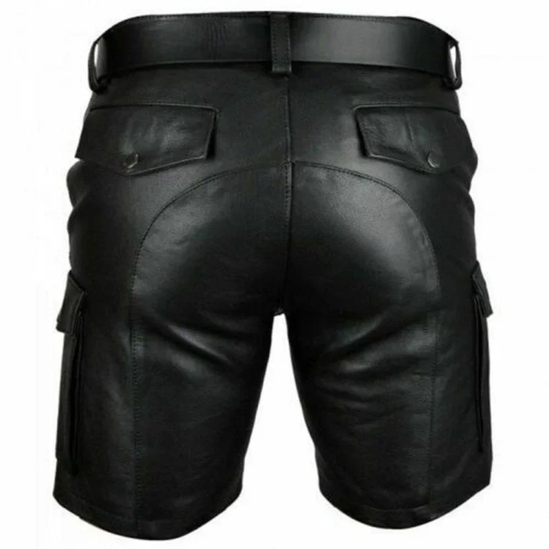 New Solid Color PU Leather Pants Casual Men\'s Short Leather Pants Summer Fashion Trend Club Punk Style Shorts for Men